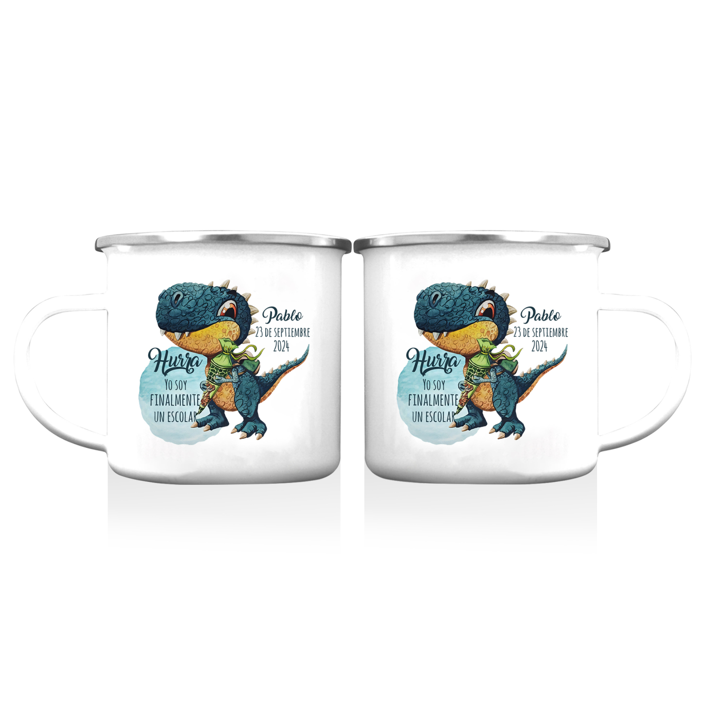 Vuelta al cole-Taza para niños "dinosaurio" con 1 nombre, fecha y año personalizados