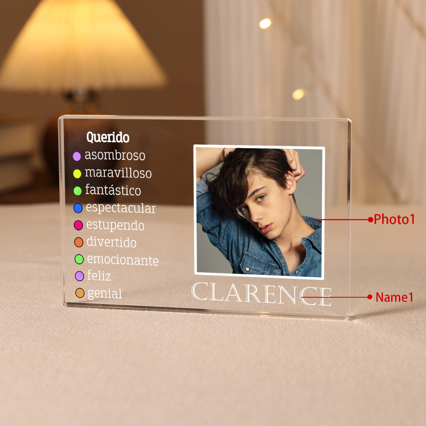 Vuelta al cole-Placa de acrílico en forma de rectángulo con nombre y foto personalizados