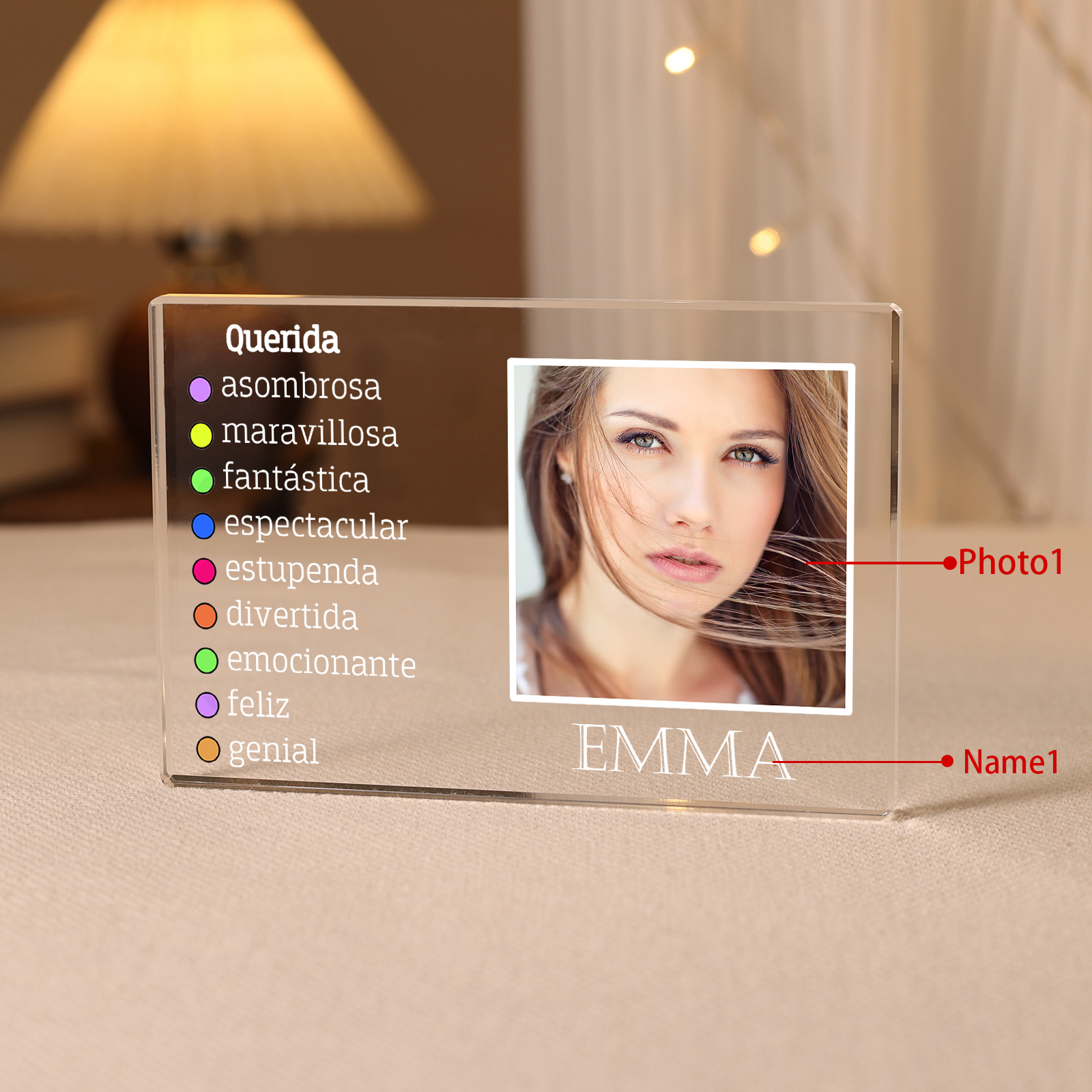 Vuelta al cole-Placa de acrílico en forma de rectángulo con nombre y foto personalizados