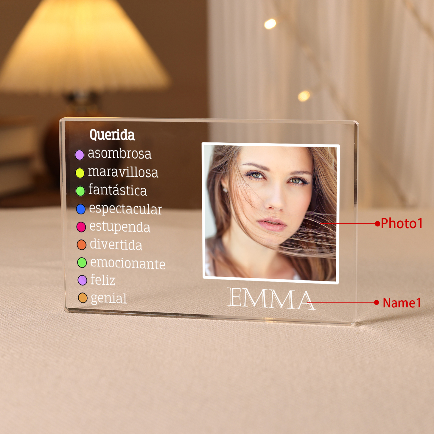 Vuelta al cole-Placa de acrílico en forma de rectángulo con nombre y foto personalizados