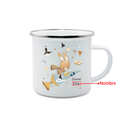 Vuelta al cole-Taza para niños "conejita" con 1 nombre personalizado