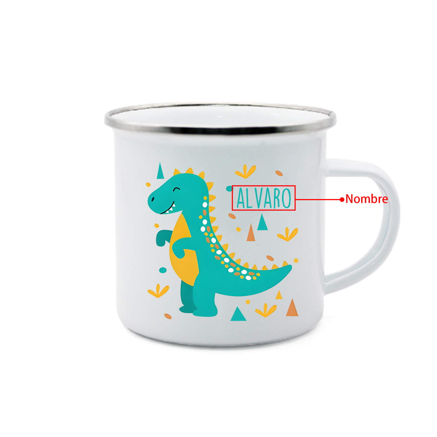 Vuelta al cole-Taza para niños "dinosaurio" con 1 nombre personalizado