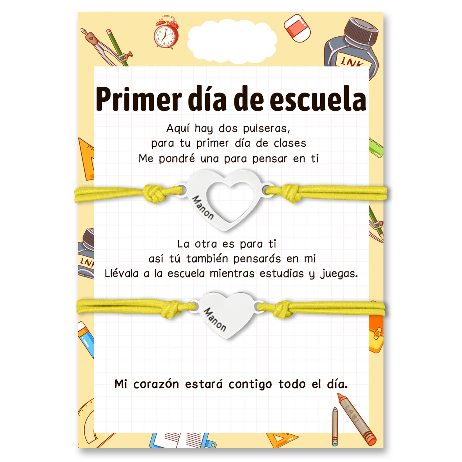 Unidad de pulseras ajustables con 2 nombres personalizados - Regalos de regreso a la escuela
