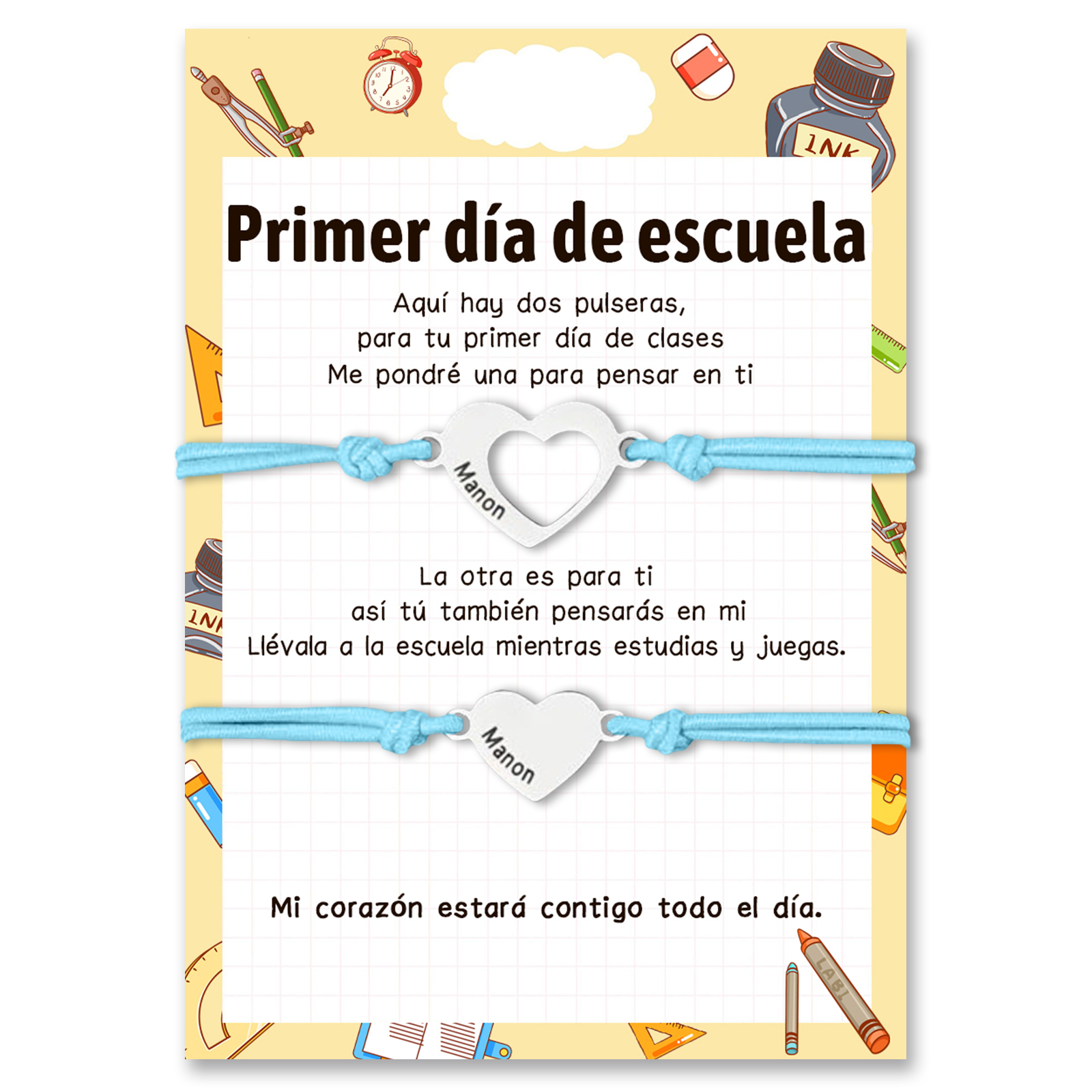 Unidad de pulseras ajustables con 2 nombres personalizados - Regalos de regreso a la escuela