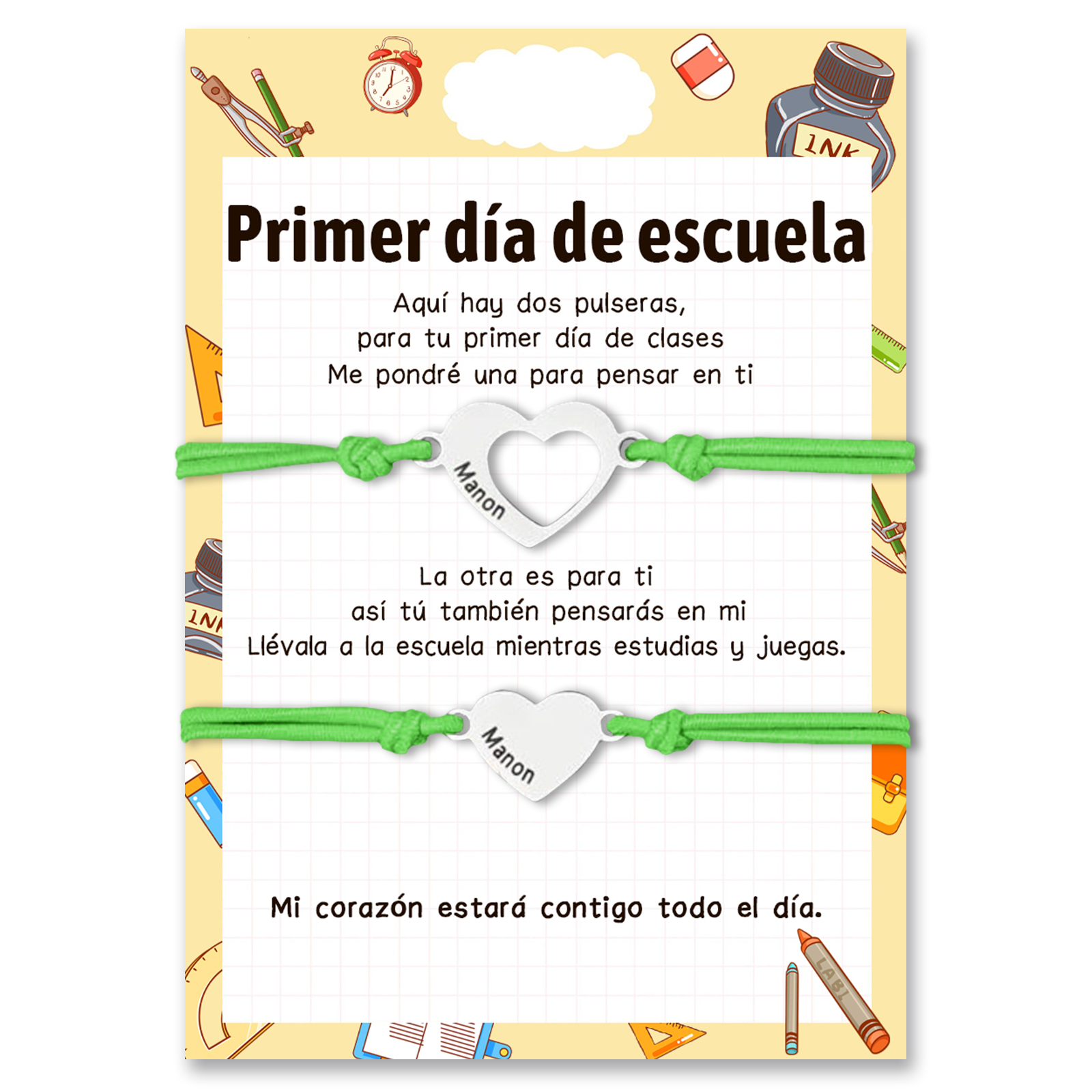 Unidad de pulseras ajustables con 2 nombres personalizados - Regalos de regreso a la escuela