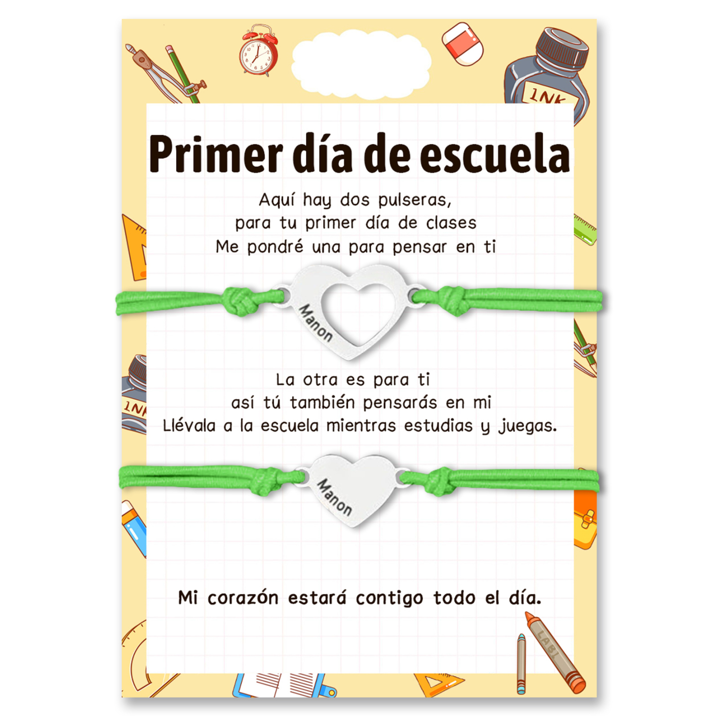 Unidad de pulseras ajustables con 2 nombres personalizados - Regalos de regreso a la escuela