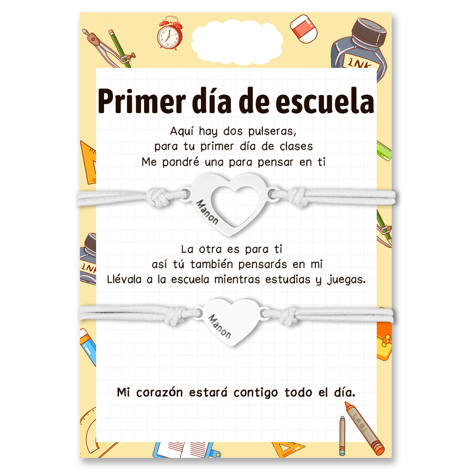 Unidad de pulseras ajustables con 2 nombres personalizados - Regalos de regreso a la escuela