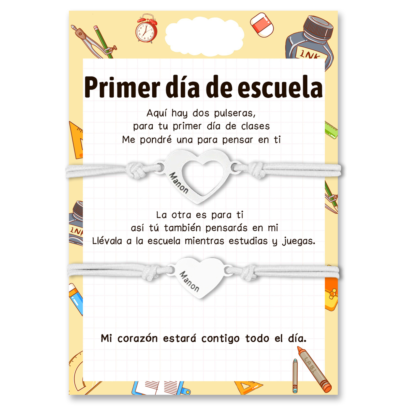 Unidad de pulseras ajustables con 2 nombres personalizados - Regalos de regreso a la escuela