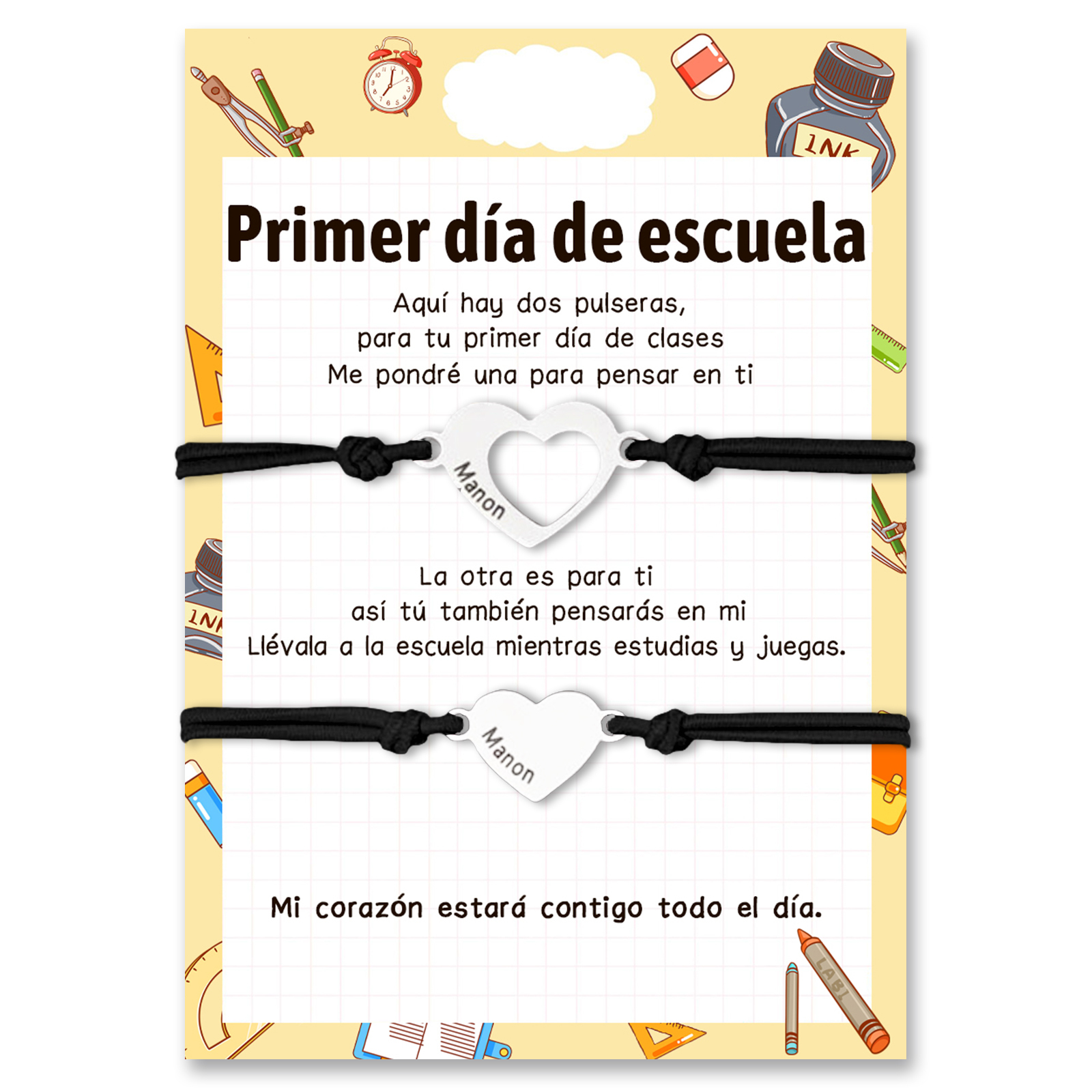 Unidad de pulseras ajustables con 2 nombres personalizados - Regalos de regreso a la escuela