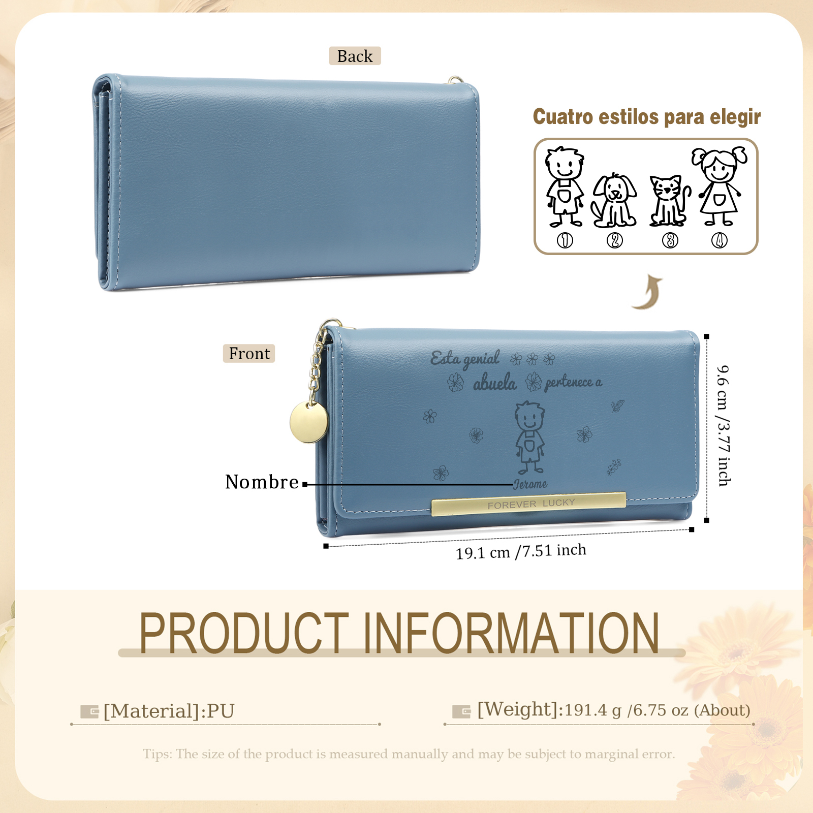 A mi abuela-Cartera con dibujos seleccionados 1 nombre personalizado billetera para mujer | Jessemade