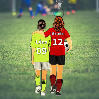 Llavero de acrílico mamá e hijo/hija fútbol con 2 nombres, números y ropas personalizados | Jessemade