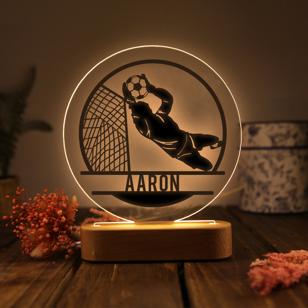 Lámpara Ilusión 3D Luz de Noche LED Silueta de Chico con Fútbol con Nombre Personalizado