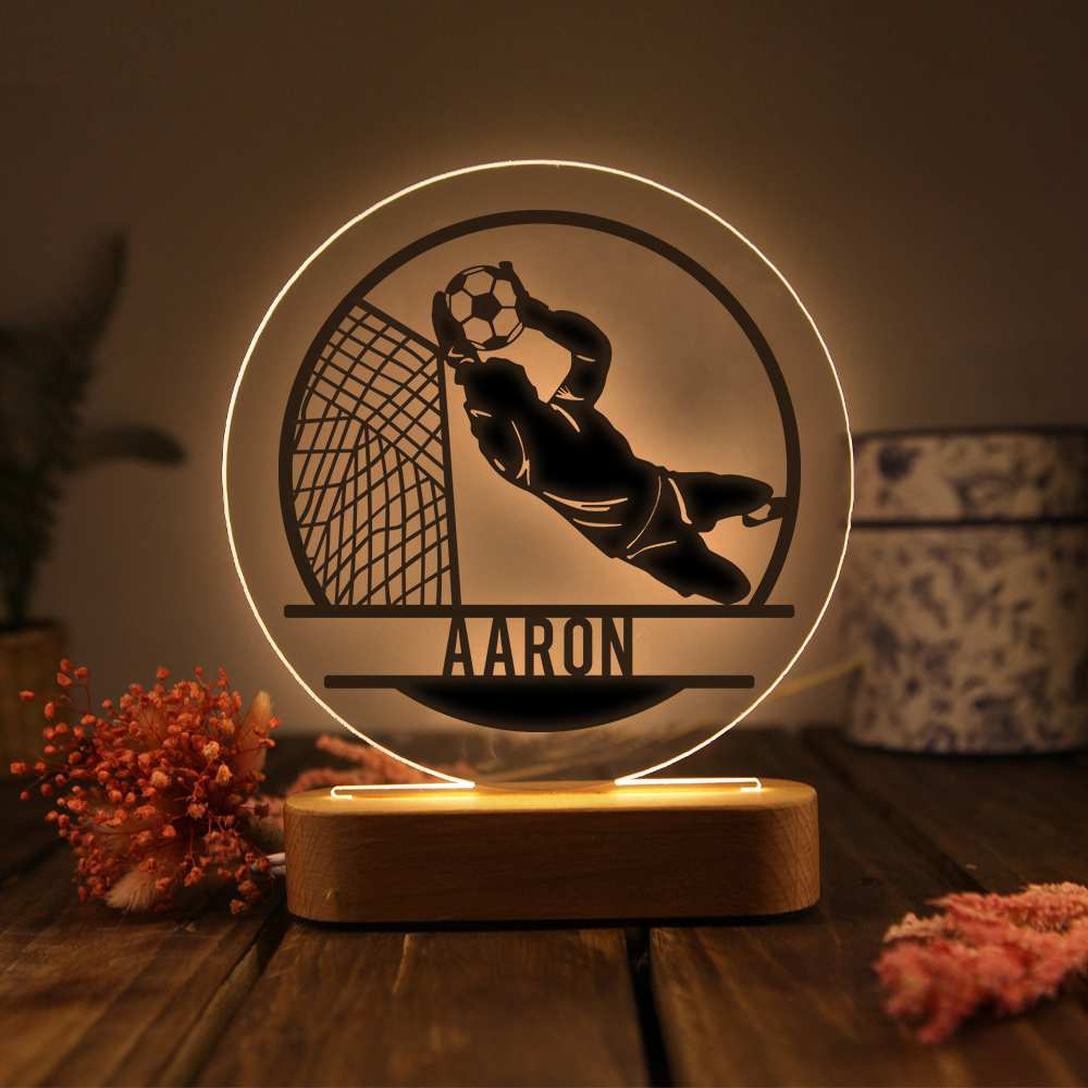 Lámpara Ilusión 3D Luz de Noche LED Silueta de Chico con Fútbol con Nombre Personalizado