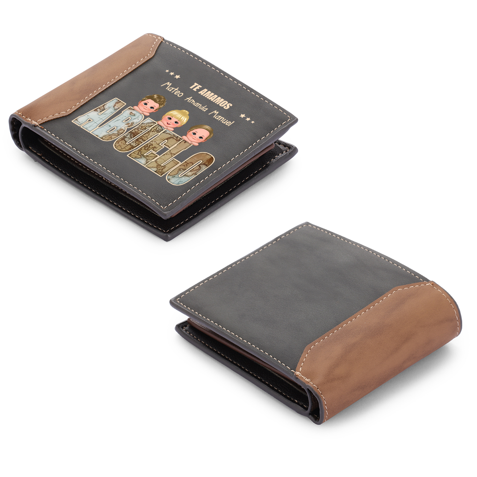 A abuelo-Cartera, billetera clásica 1-6 nombres and figuras de nietos personalizados | Jessemade