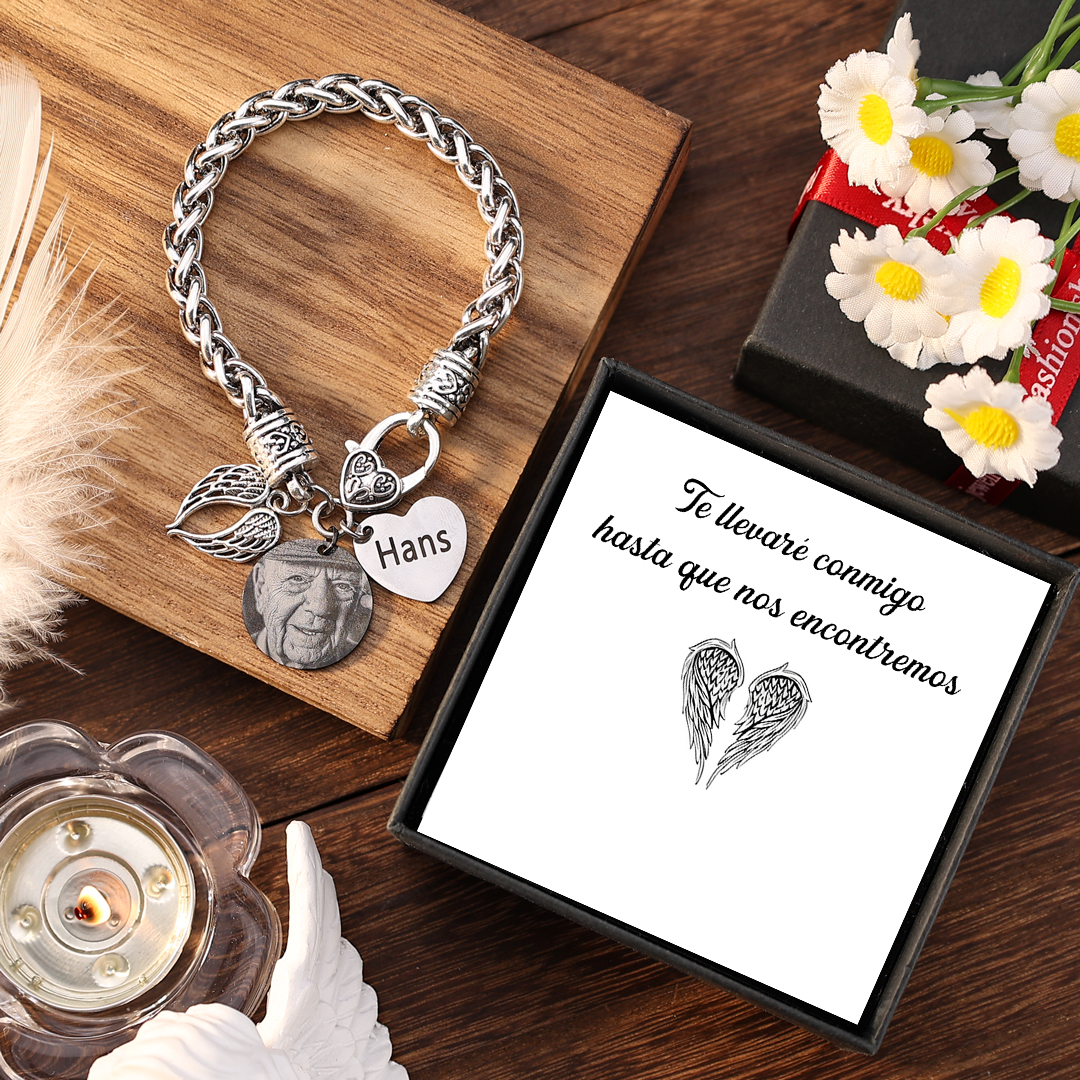 Pulsera Conmemorativa Corazón y Alas con 1 Nombre y Foto Pulsera Personalizada | Jessemade