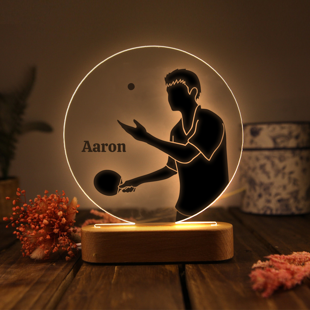Lámpara Ilusión 3D Luz de Noche LED Silueta de Chico con Ping-pong con Nombre Personalizado