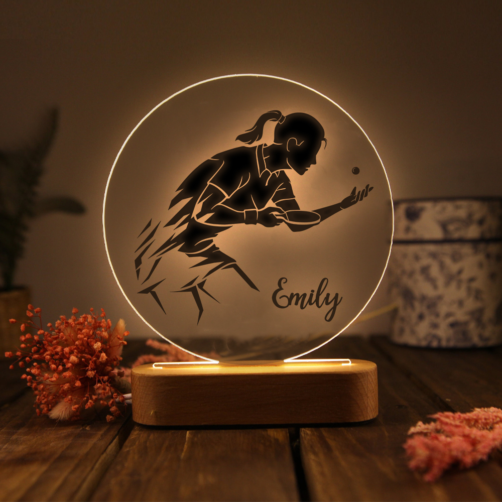 Lámpara Ilusión 3D Luz de Noche LED Silueta de Chica con Ping-pong con Nombre Personalizado
