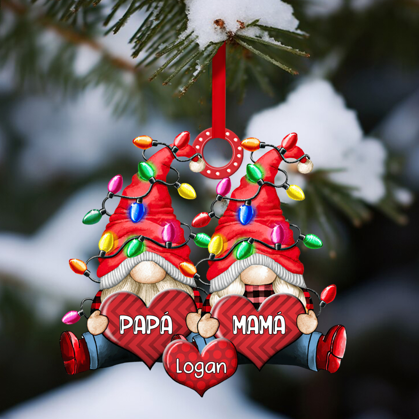 Navidad-Ornamento de duendes y corazones de madera para familia 3 nomb