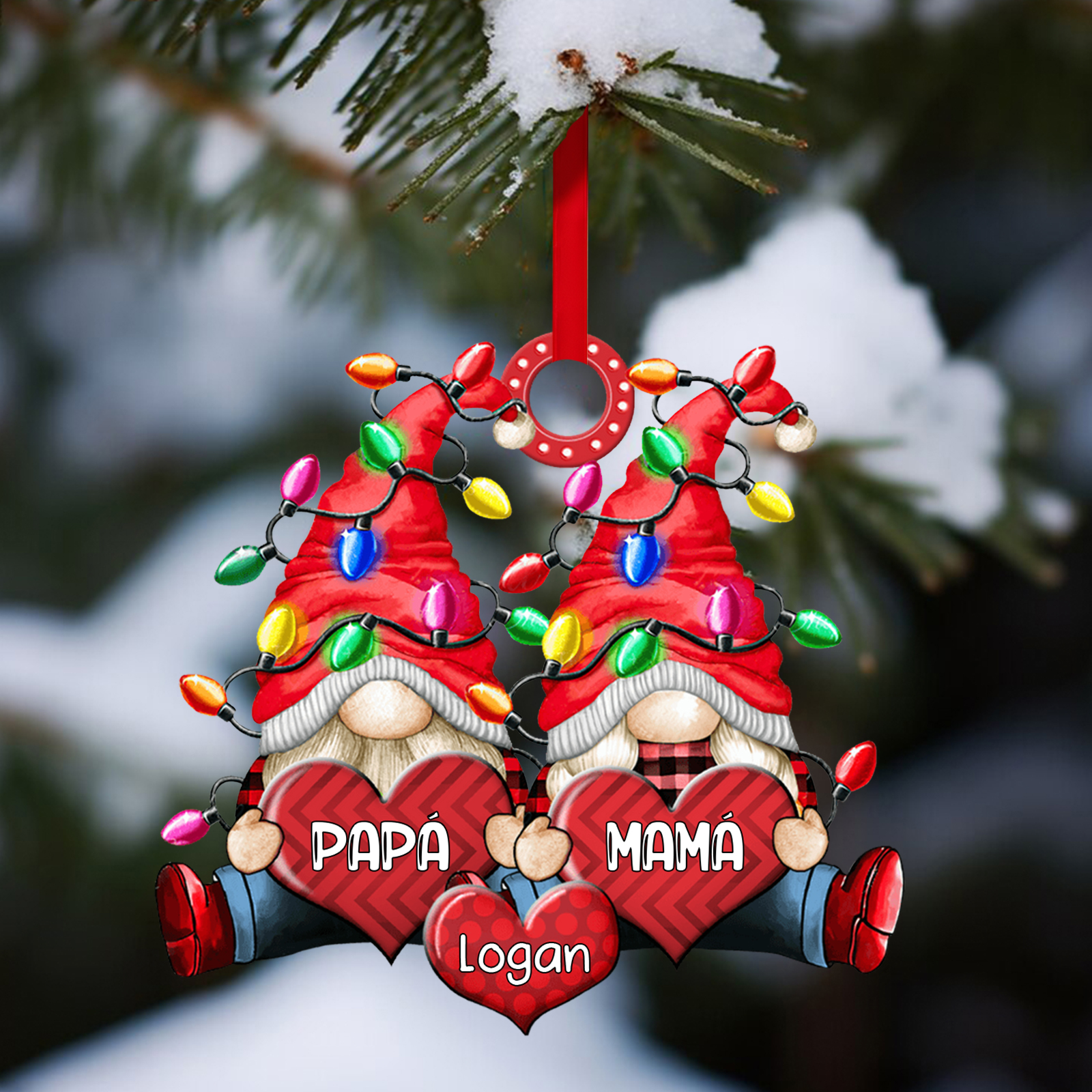 Navidad-Ornamento de duendes y corazones de madera para familia 3 nomb