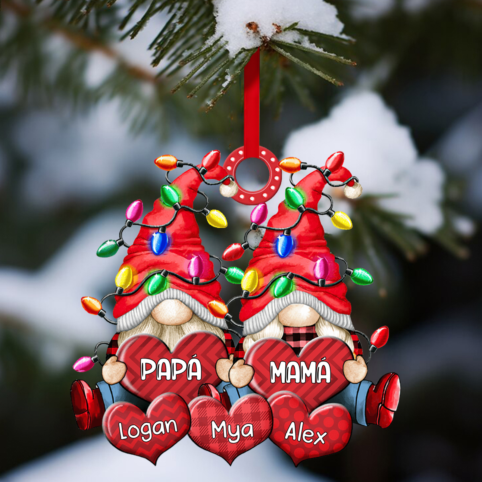 Navidad-Ornamento de duendes y corazones de madera para familia 3 nomb