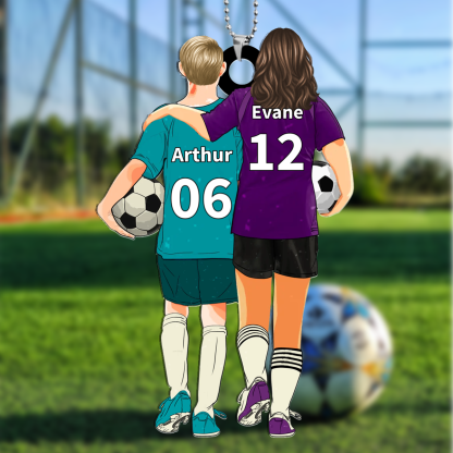 Llavero de acrílico mamá e hijo/hija fútbol con 2 nombres, números y ropas personalizados | Jessemade