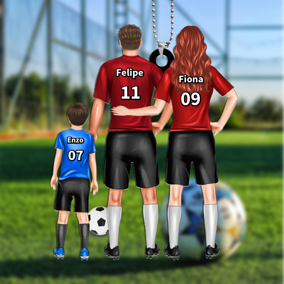 Llavero o Colgante de Coche de Acrílico Personalizado Fútbol con 3-6 Nombres y 1-3 Niños | jessemade.es