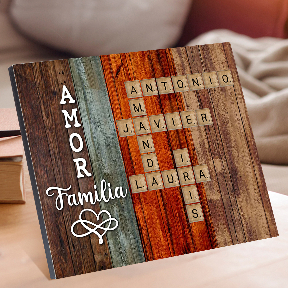 A familia - Lámina crucigrama de 1-12 nombres personalizados marco de madera | Jessemade