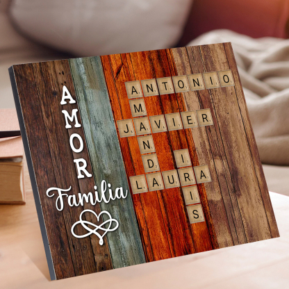 A familia - Lámina crucigrama de 1-12 nombres personalizados marco de madera | Jessemade