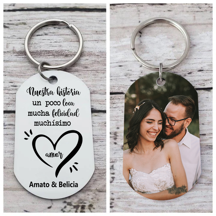 Llavero personalizado con foto y texto para pareja