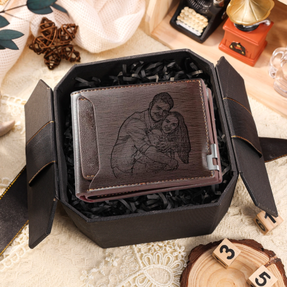 Pareja-Cartera, billetera con 1 foto y 3 textos personalizados, monedero clásico para hombre | Jessemade