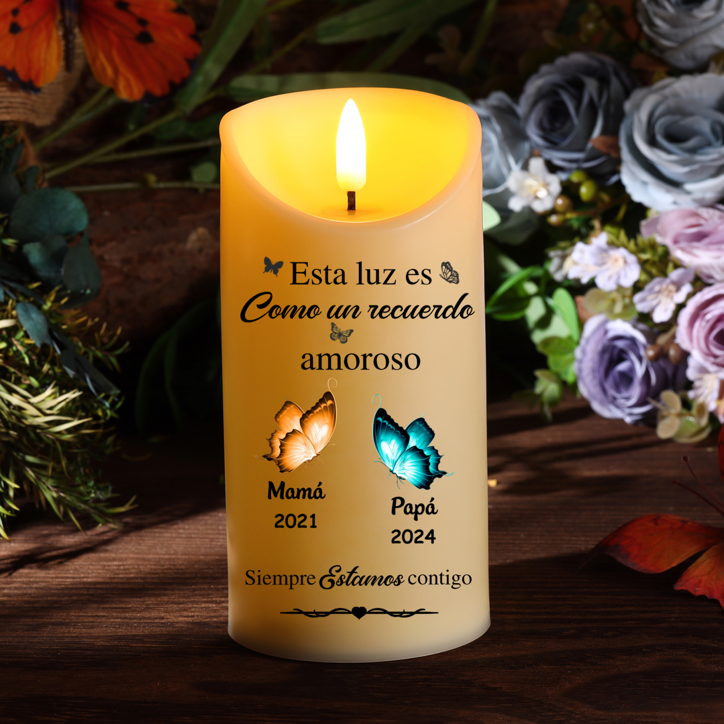 Vela electrónica en memoria de ser querido 1-2 nombres y mariposas personalizados | Jessemade