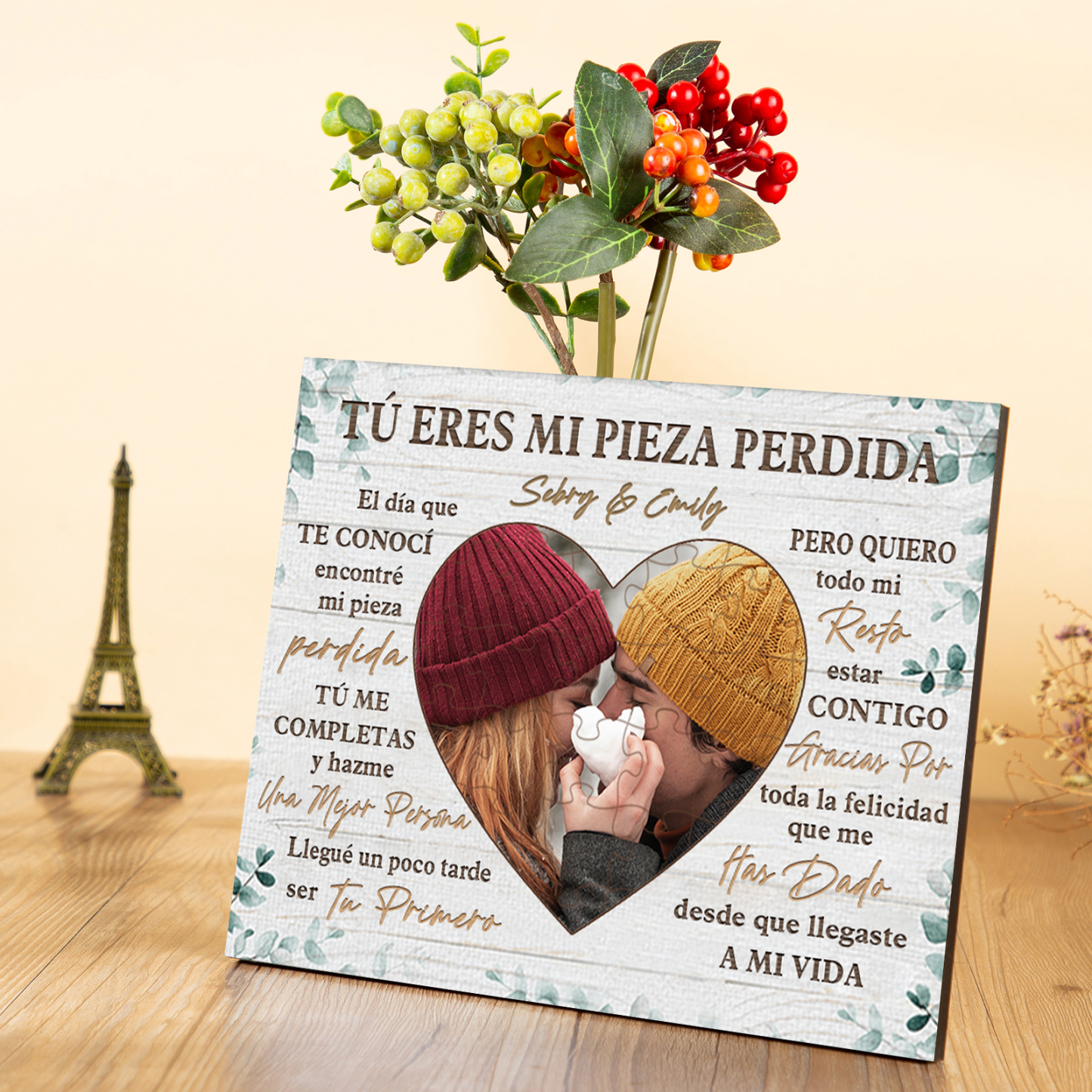 Lámina corazón y rompecabezas marco de madera para pareja personalizado con texto y foto | Jessemade