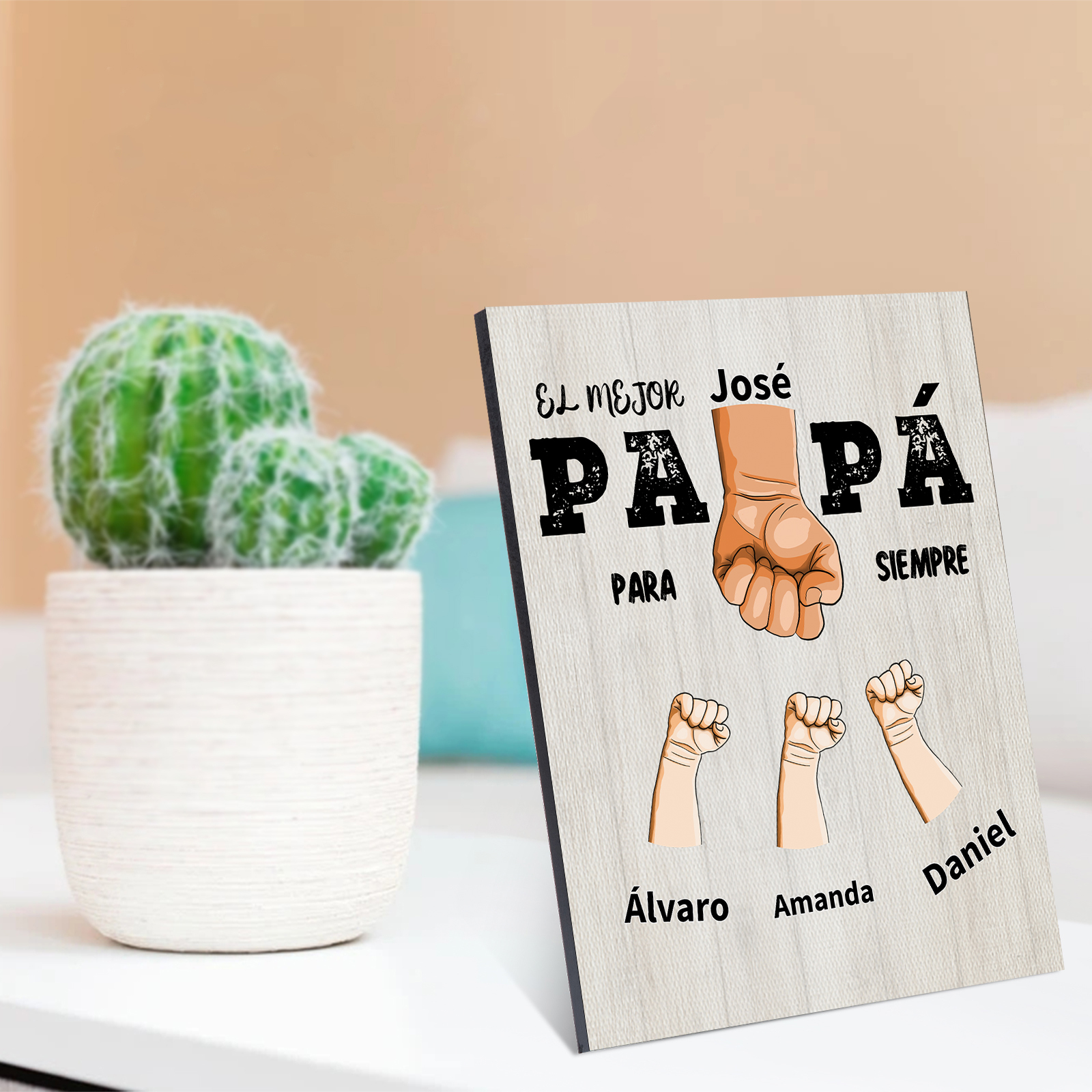 A mi papá - Lámina marco de madera puño con puño 2-12 nombres personalizados | Jessemade