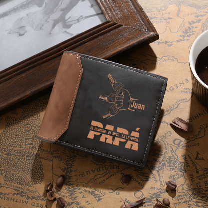 Cartera de Cuero Personalizada para Papá | Puño con Puño y 2-9 Nombres - Jessemade.es