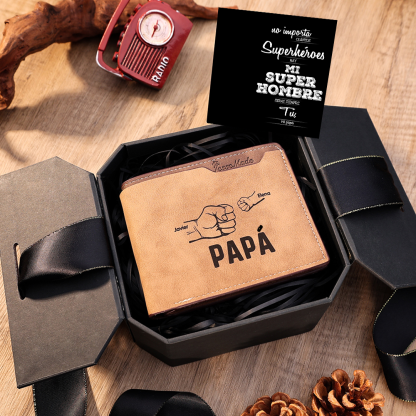 A mi papá-Cartera 2-5 nombres, foto y 3 textos personalizados billetera clásica puño a puño | Jessemade