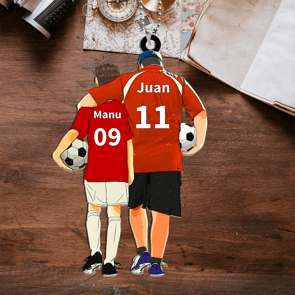 Llavero de acrílico fútbol papá e hijo/hija 2 nombres y ropas personalizados | Jessemade