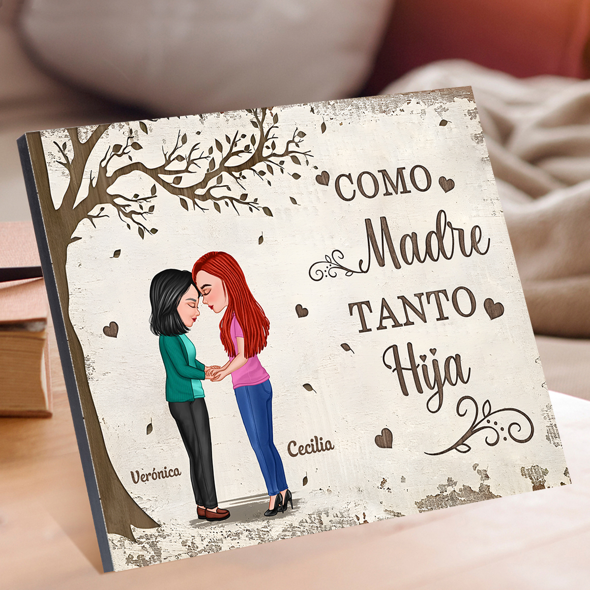 A mi mamá-Lámina árbol de la vida marco de madera personalizado con 2 nombres y ropas | Jessemade