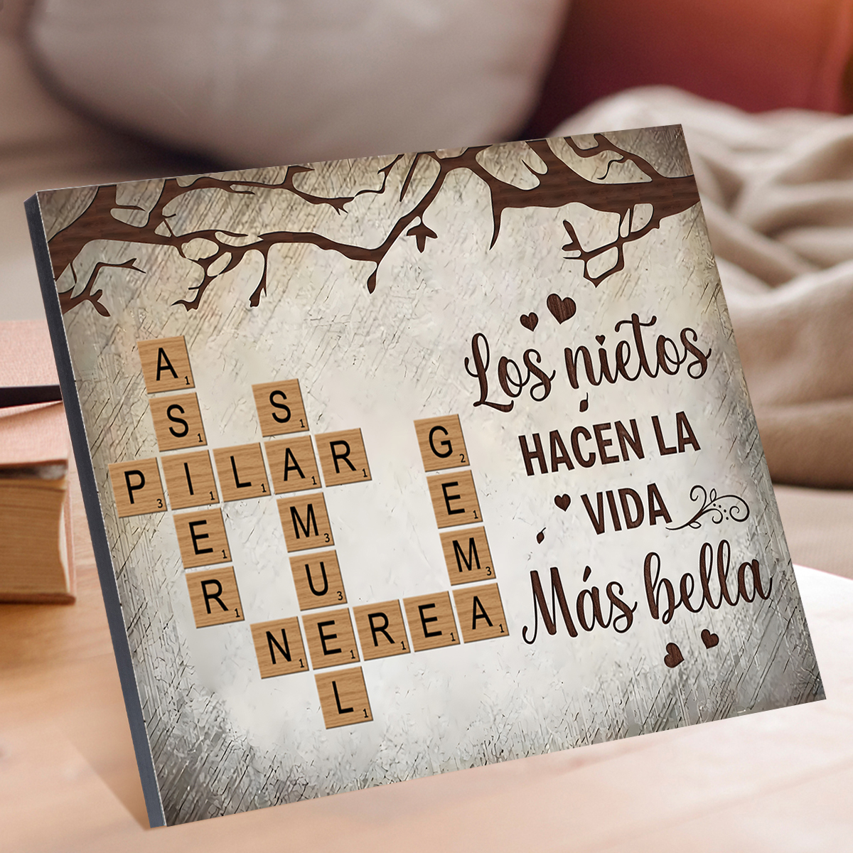A mi abuela-Lámina crucigrama y árbol de la vida marco de madera 1-12 nombres personalizados | Jessemade