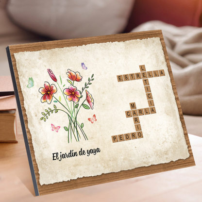 A mi abuela-Lámina crucigrama y flores de nacimiento marco de madera 1-12 nombres personalizados | Jessemade