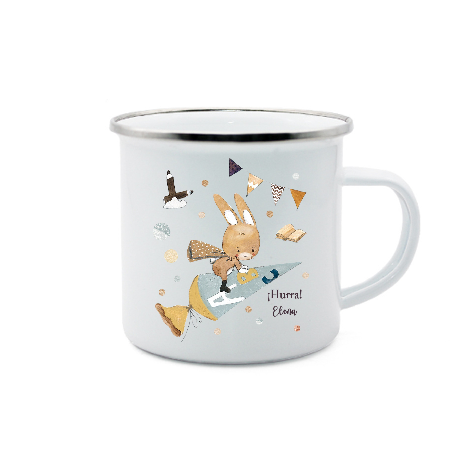 Vuelta al cole-Taza para niños "conejita" con 1 nombre personalizado