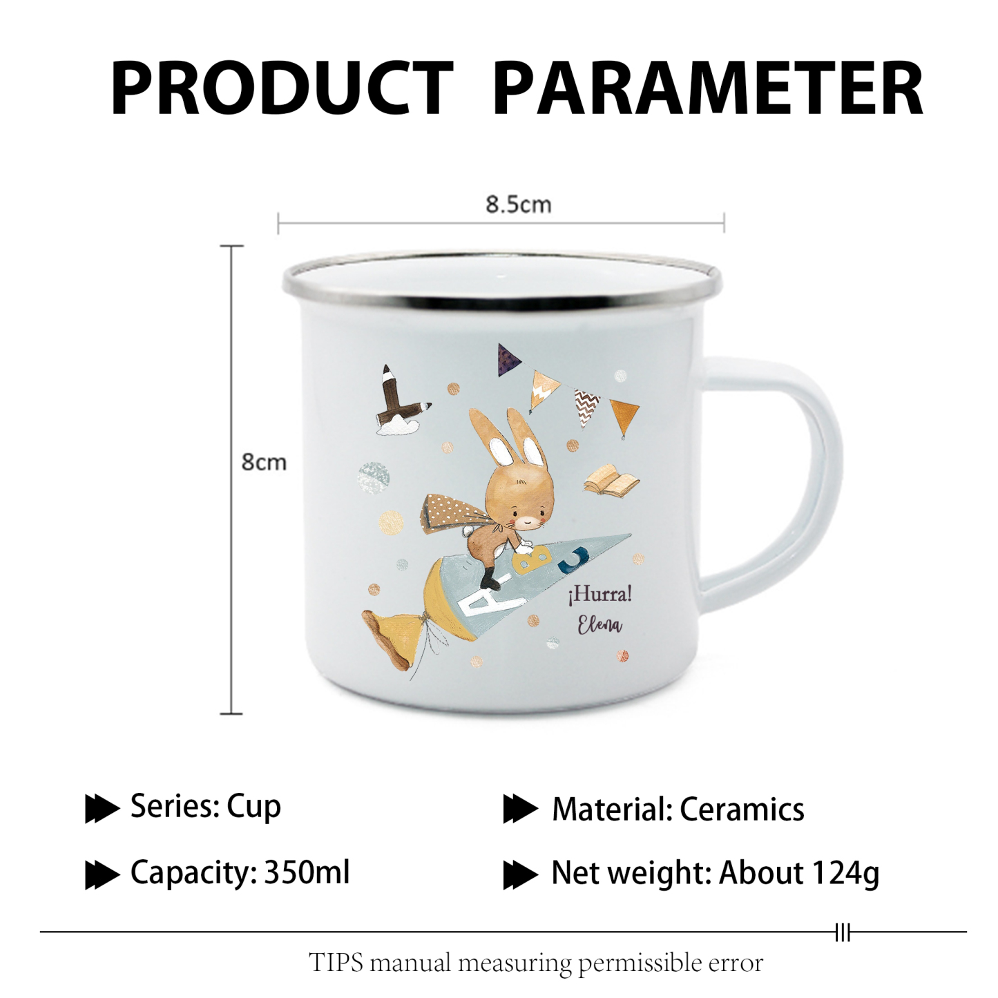 Vuelta al cole-Taza para niños "conejita" con 1 nombre personalizado