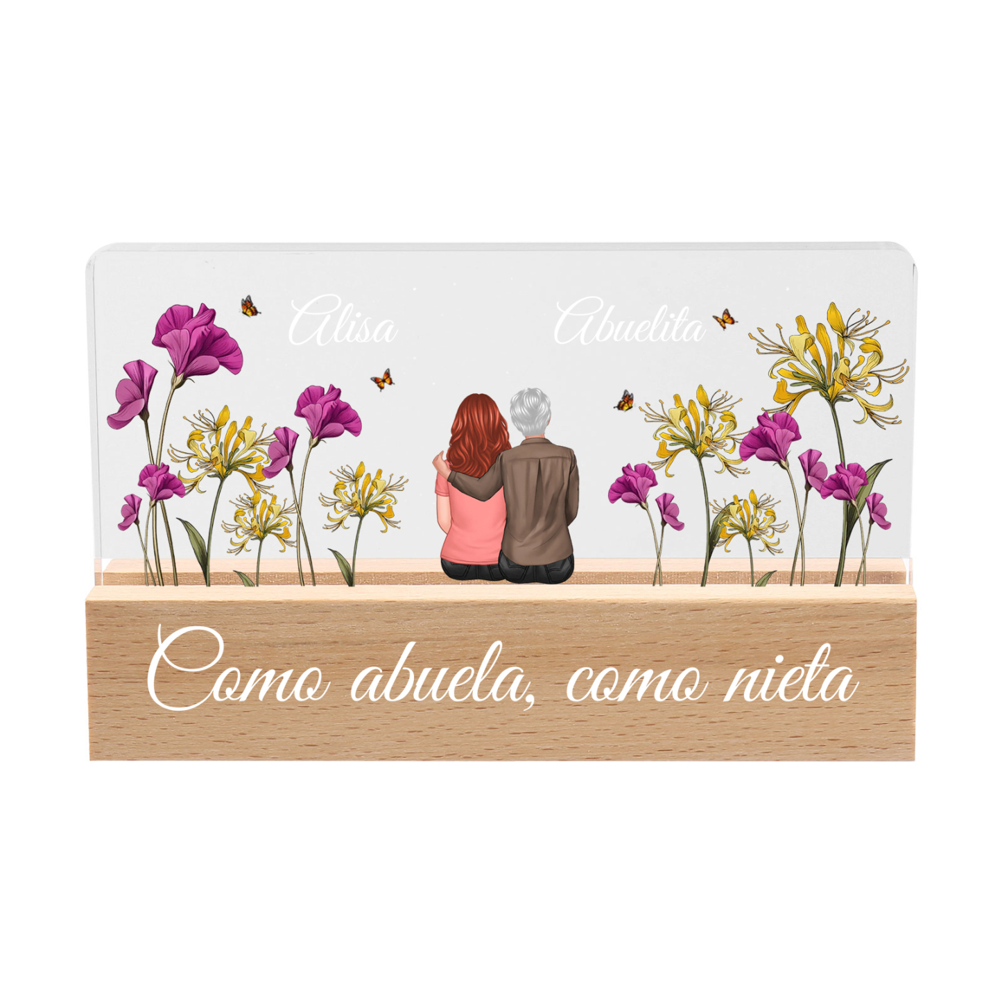A mi mamá/abuela-Lámpara con base personalizada con 2 nombres y apariencias | Jessemade
