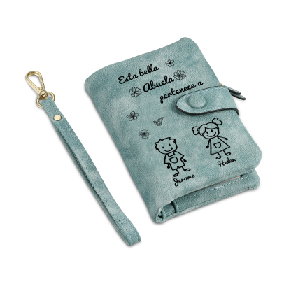 A mi abuela-Cartera, billetera con dibujos seleccionados 2 nombres personalizados monedero clásico para mujer | Jessemade