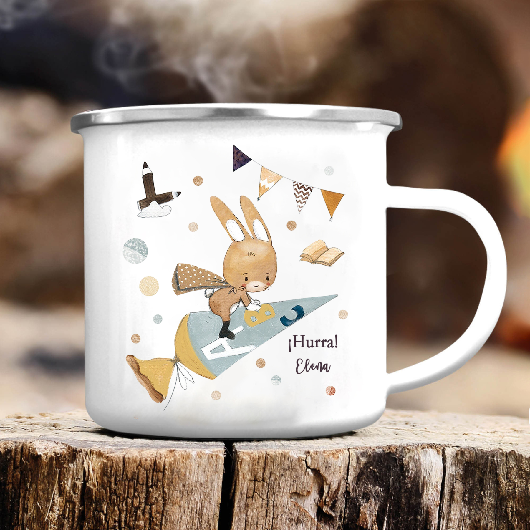 Vuelta al cole-Taza para niños "conejita" con 1 nombre personalizado