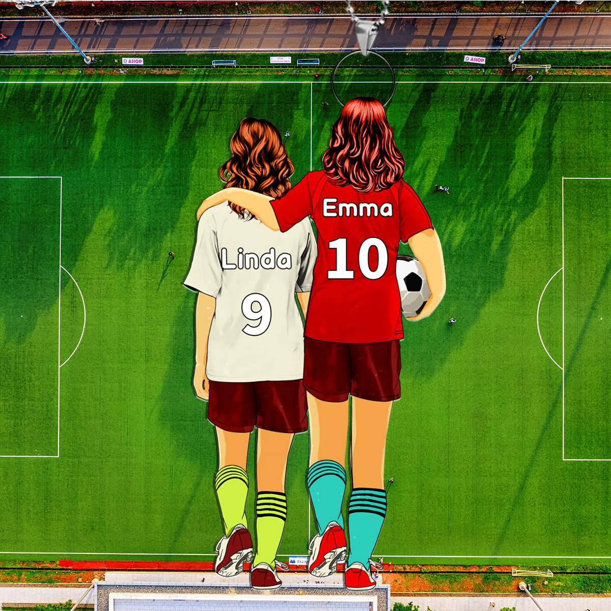 Llavero de acrílico mamá e hijo/hija fútbol con 2 nombres, números y ropas personalizados | Jessemade