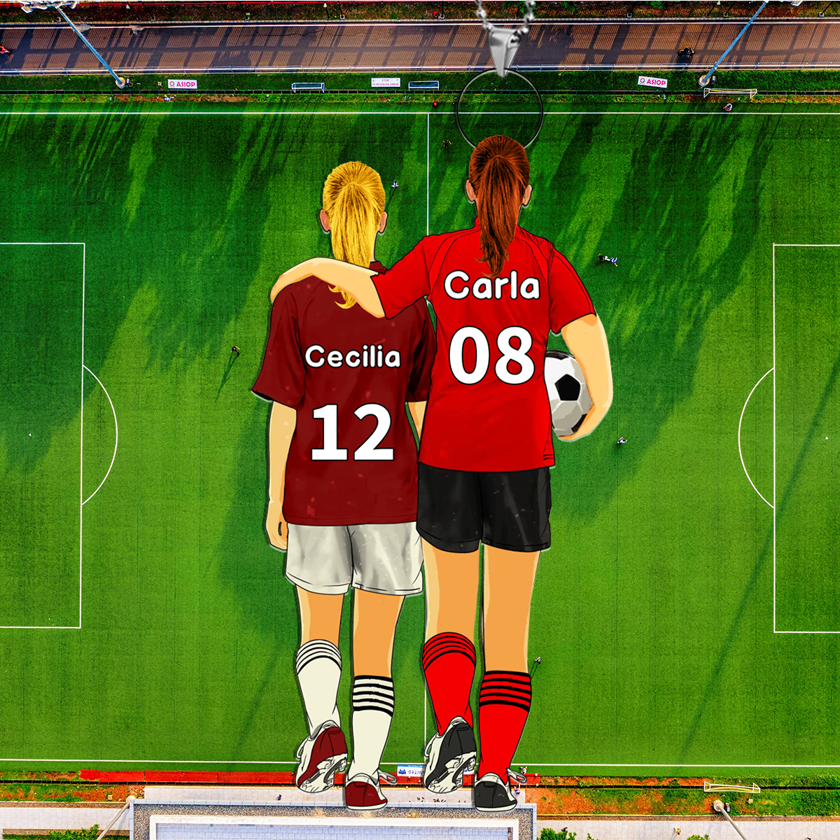 Llavero de acrílico mamá e hijo/hija fútbol con 2 nombres, números y ropas personalizados | Jessemade