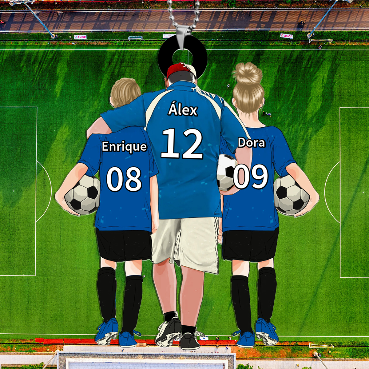 Llavero de acrílico fútbol papá y niños 3 nombres y ropas personalizados | Jessemade