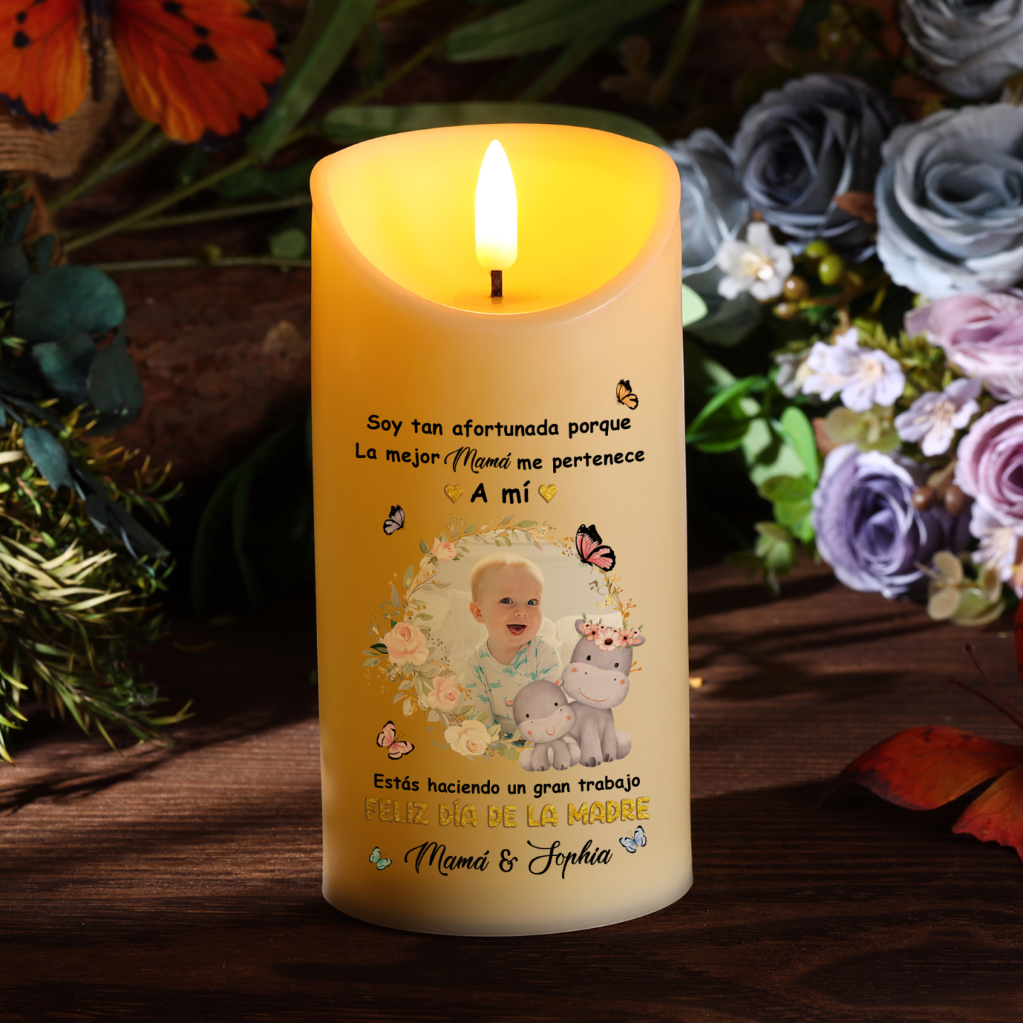 A mi mamá-Vela electrónica madre e hija Feliz Día de la Madre 1 foto y 1 texto personalizada | Jessemade