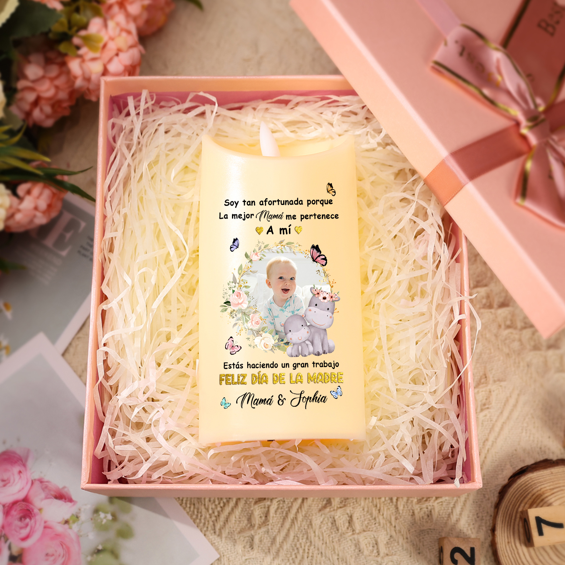 A mi mamá-Vela electrónica madre e hija Feliz Día de la Madre 1 foto y 1 texto personalizada | Jessemade