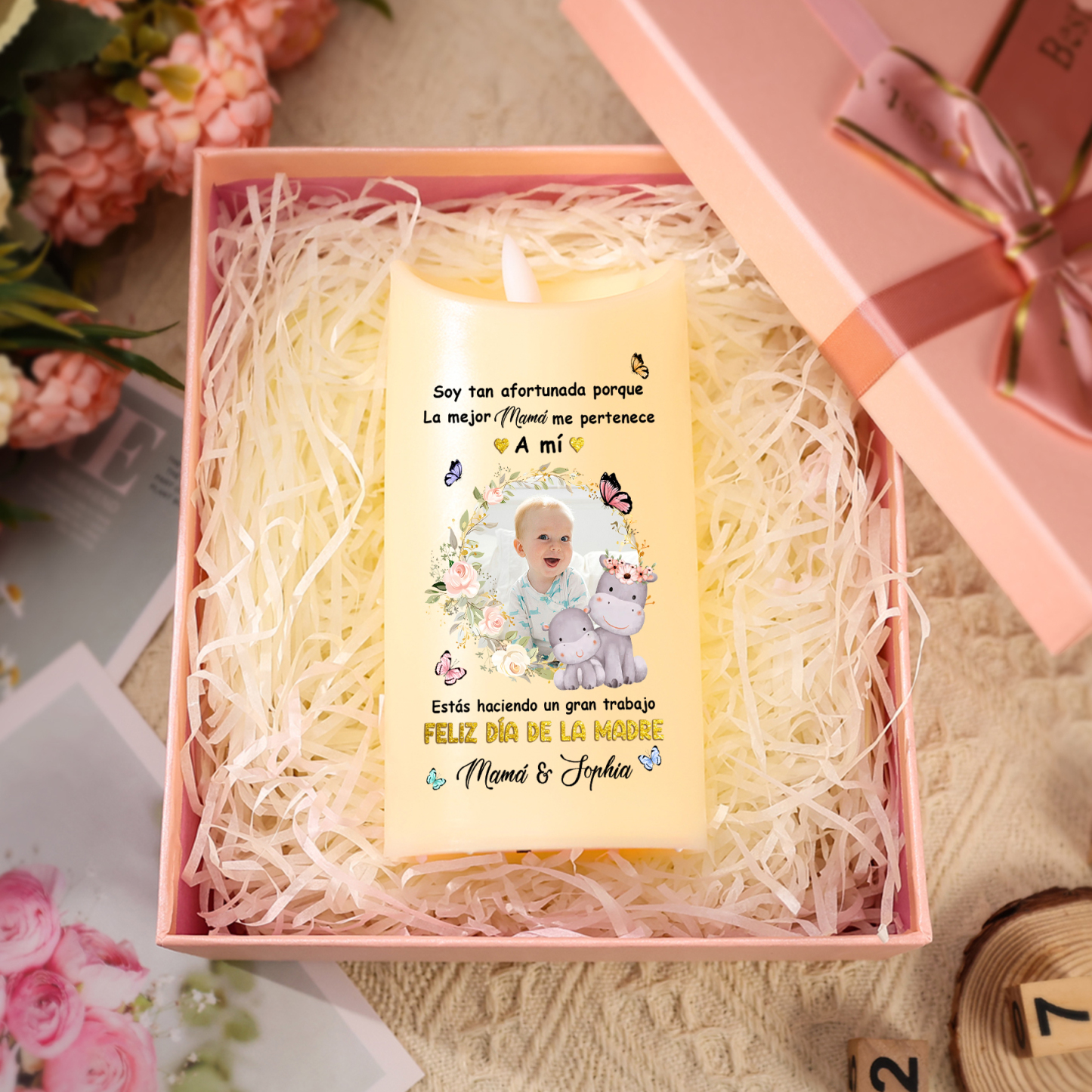 A mi mamá-Vela electrónica madre e hija Feliz Día de la Madre 1 foto y 1 texto personalizada | Jessemade